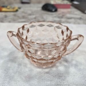 Vintage Pink Depression Glass Glass Sugar Bowl